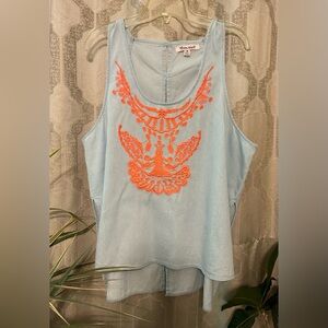Extra Touch Womens Plus 1X Sleeveless Summer Top Shirt Embroidered Boho High Low
